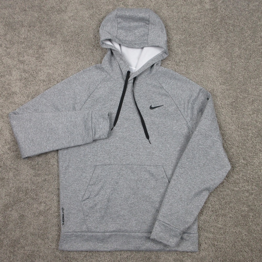 Nike Sweater Mens Small Gray Thermafit Fleece Tech Pullover Hoodie Sweatshirt